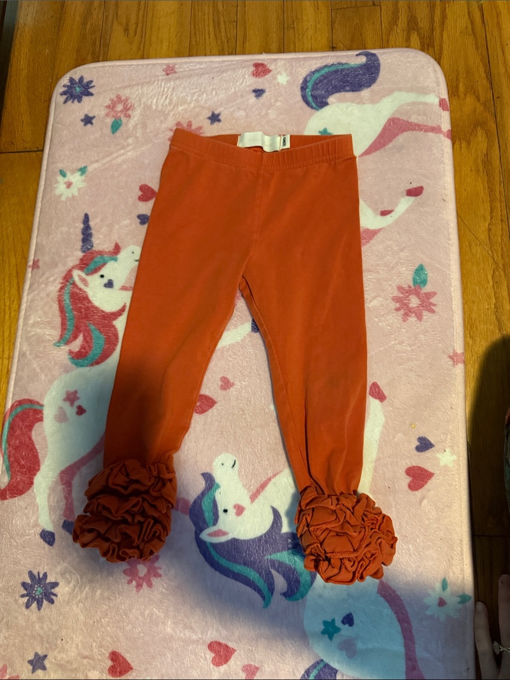 Girls Red Ruffle Hem Leggings